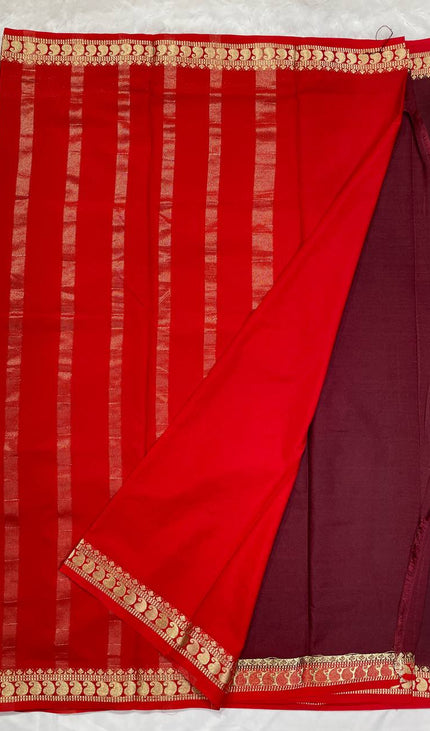 Maroon Mysore Silk Saree with Red Border|DS16