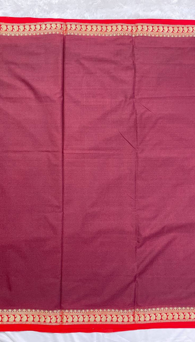 Maroon Mysore Silk Saree with Red Border|DS16