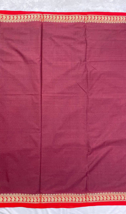 Maroon Mysore Silk Saree with Red Border|DS16