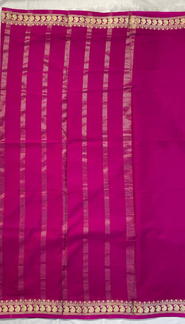 Royal Purple Mysore Silk Saree with Pink Border|DS16