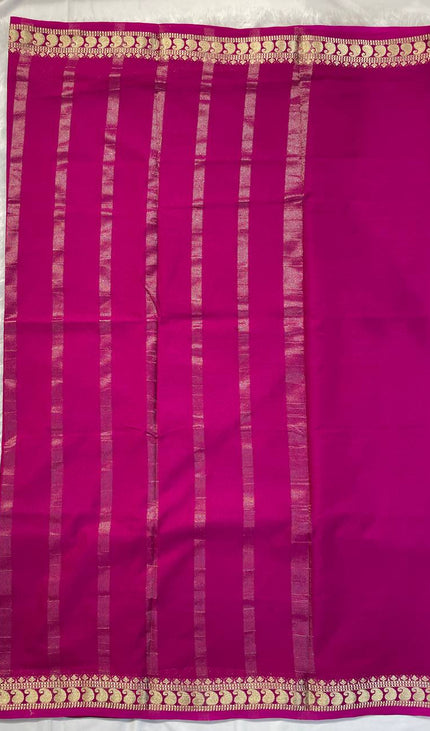 Royal Purple Mysore Silk Saree with Pink Border|DS16