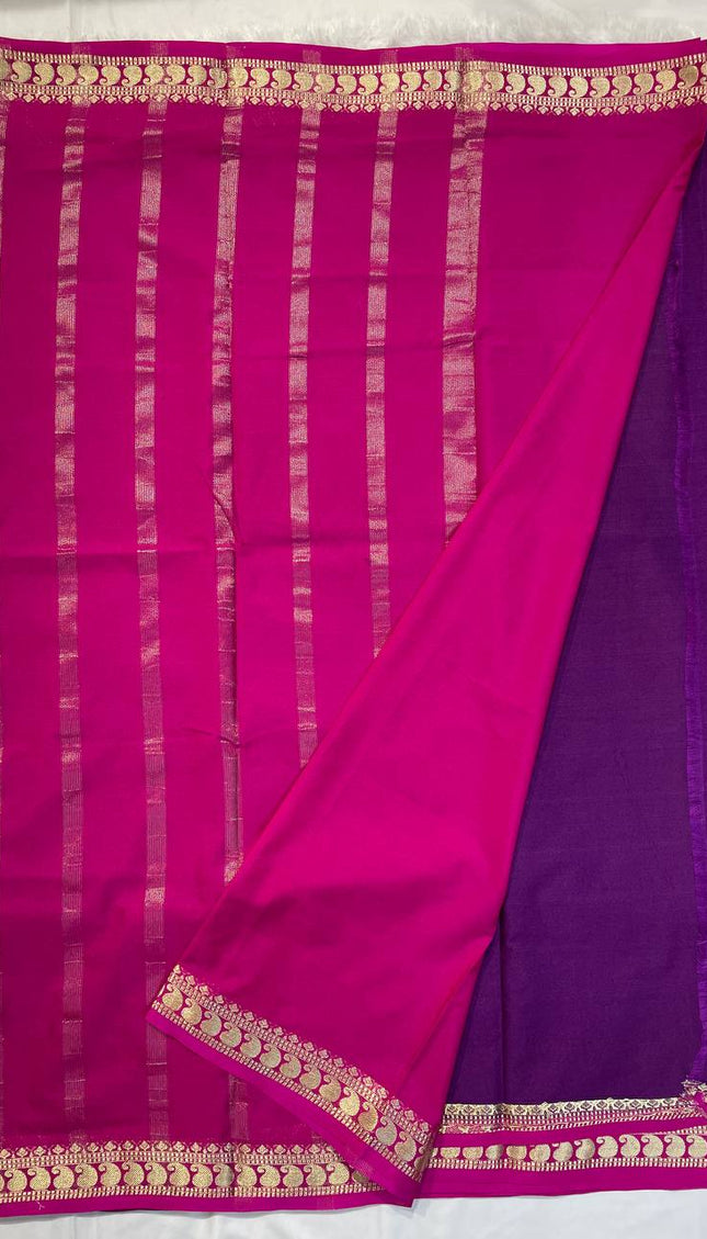 Royal Purple Mysore Silk Saree with Pink Border|DS16
