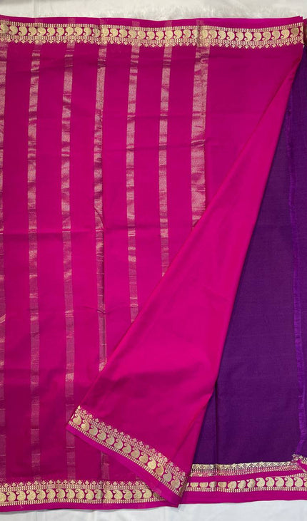 Royal Purple Mysore Silk Saree with Pink Border|DS16