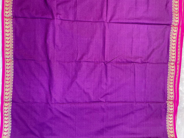 Royal Purple Mysore Silk Saree with Pink Border|DS16