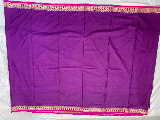 Royal Purple Mysore Silk Saree with Pink Border|DS16