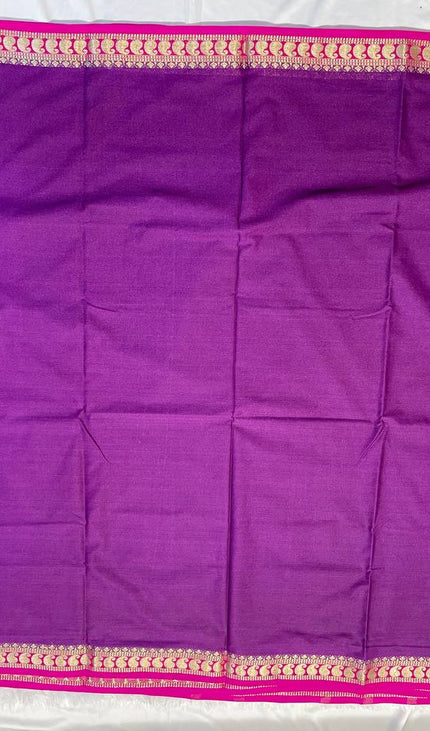 Royal Purple Mysore Silk Saree with Pink Border|DS16