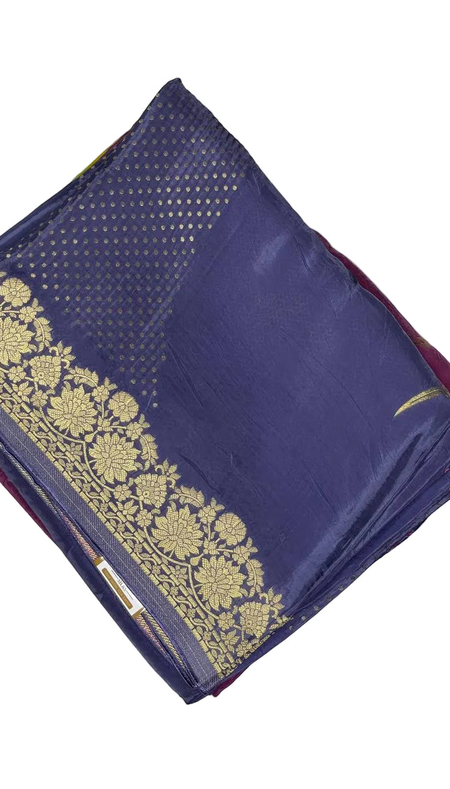 Steel Blue Crepe Silk Saree with Traditional Zari Work |DS24