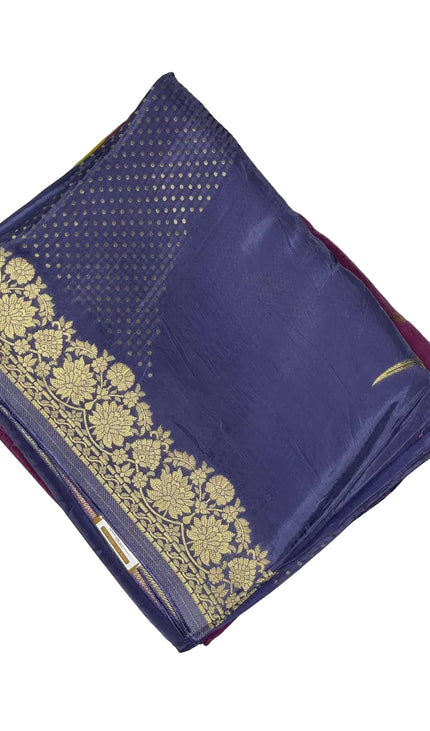 Steel Blue Crepe Silk Saree with Traditional Zari Work |DS24