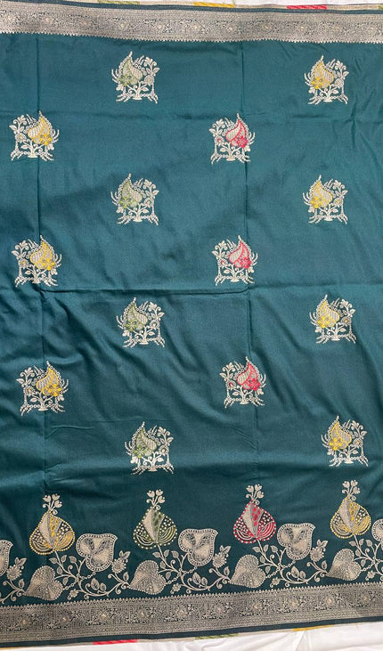Bottle Green Banarasi Crepe Silk Saree with Zari Border|DS28