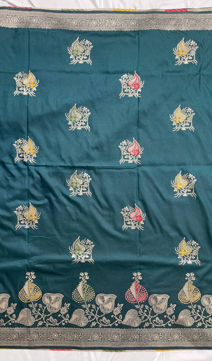 Bottle Green Banarasi Crepe Silk Saree with Zari Border|DS28