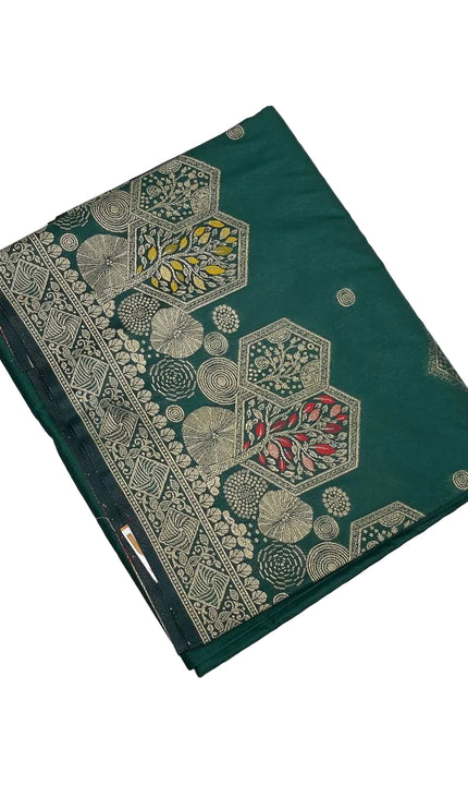 Bottle Green Banarasi Crepe Silk Saree with Floral Zari Hexagon Design |DS21|