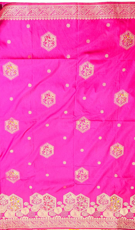 Rani Pink Banarasi Crepe Silk Saree with Zari Motifs|DS21
