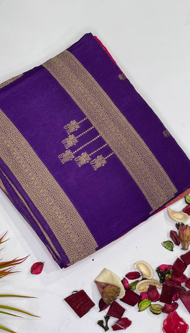 Royal Purple Banarasi Crepe Silk Saree with Classic Gold Zari |DS22