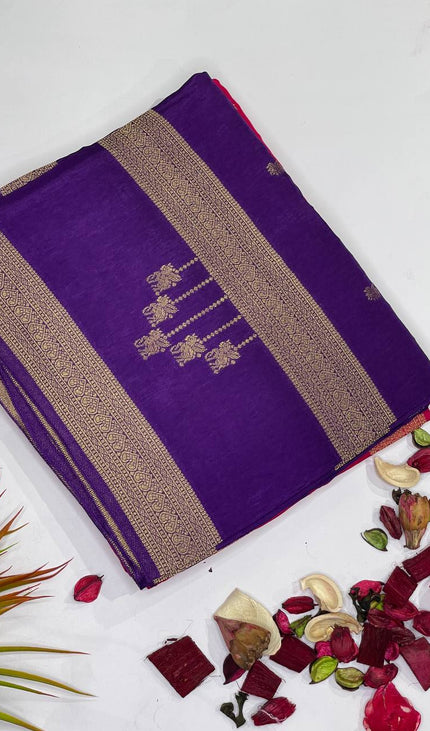 Royal Purple Banarasi Crepe Silk Saree with Classic Gold Zari |DS22
