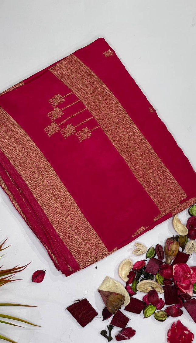Rani Pink Premium Crepe Silk Saree with Elegant Zari Border|DS22