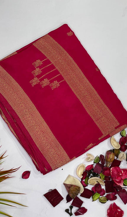 Rani Pink Premium Crepe Silk Saree with Elegant Zari Border|DS22