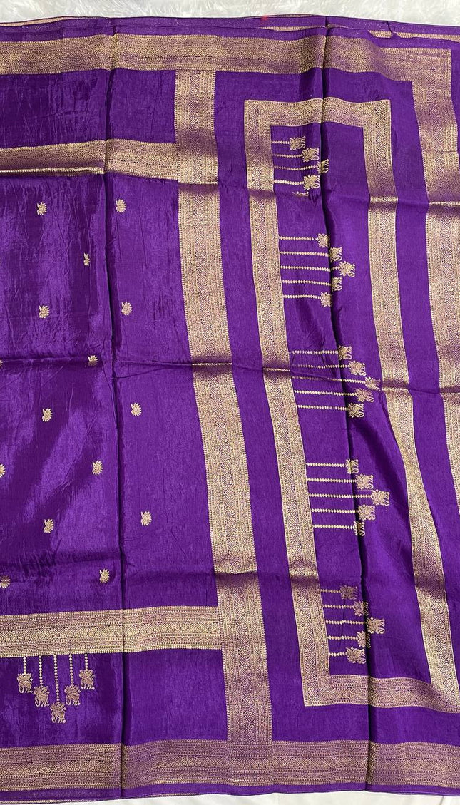 Royal Purple Banarasi Crepe Silk Saree with Classic Gold Zari |DS22