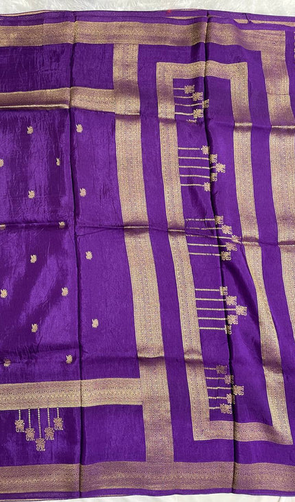 Royal Purple Banarasi Crepe Silk Saree with Classic Gold Zari |DS22