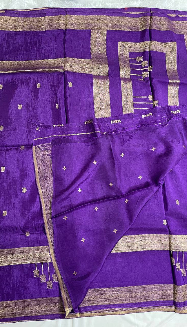 Royal Purple Banarasi Crepe Silk Saree with Classic Gold Zari |DS22