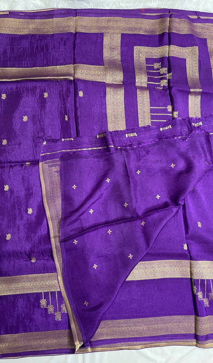 Royal Purple Banarasi Crepe Silk Saree with Classic Gold Zari |DS22