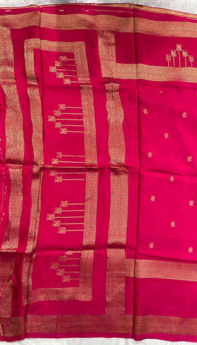 Rani Pink Premium Crepe Silk Saree with Elegant Zari Border|DS22