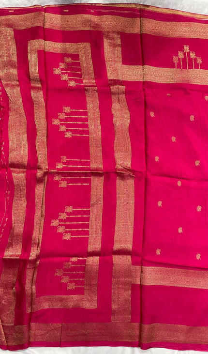 Rani Pink Premium Crepe Silk Saree with Elegant Zari Border|DS22