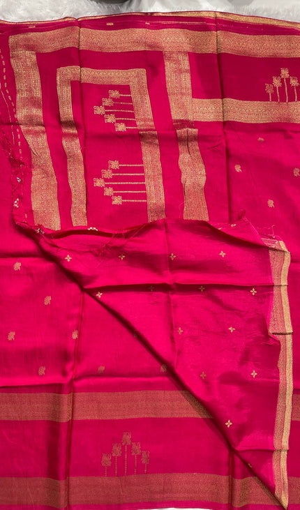 Rani Pink Premium Crepe Silk Saree with Elegant Zari Border|DS22