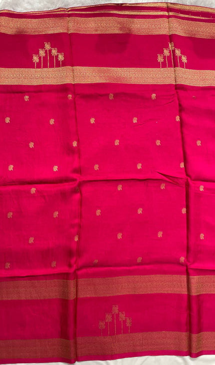 Rani Pink Premium Crepe Silk Saree with Elegant Zari Border|DS22