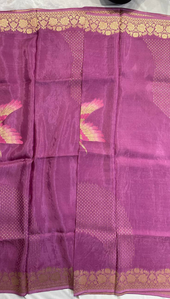 Wine Purple Crepe Silk Saree with Rich Floral Border |DS24