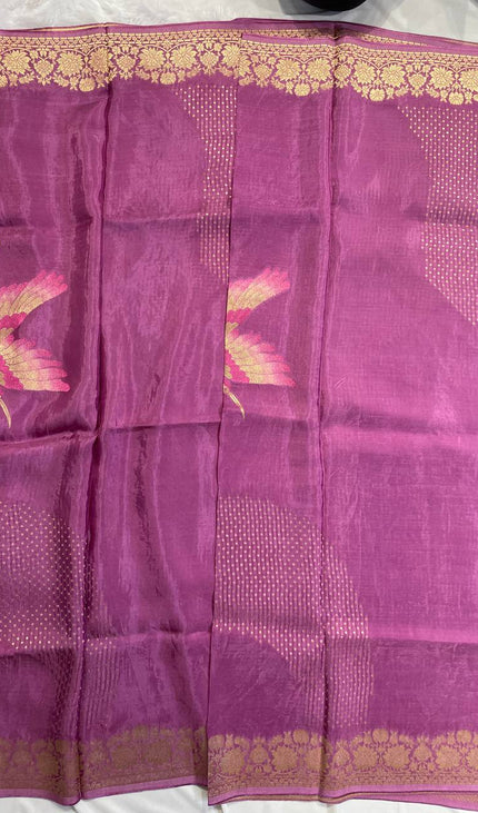 Wine Purple Crepe Silk Saree with Rich Floral Border |DS24