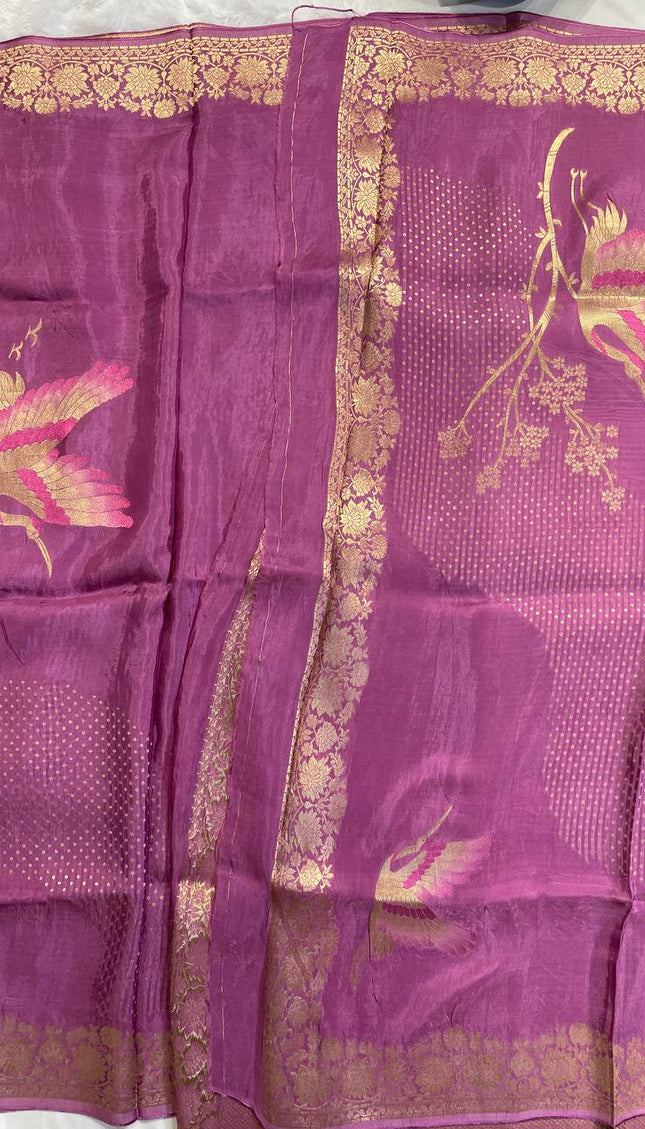 Wine Purple Crepe Silk Saree with Rich Floral Border |DS24