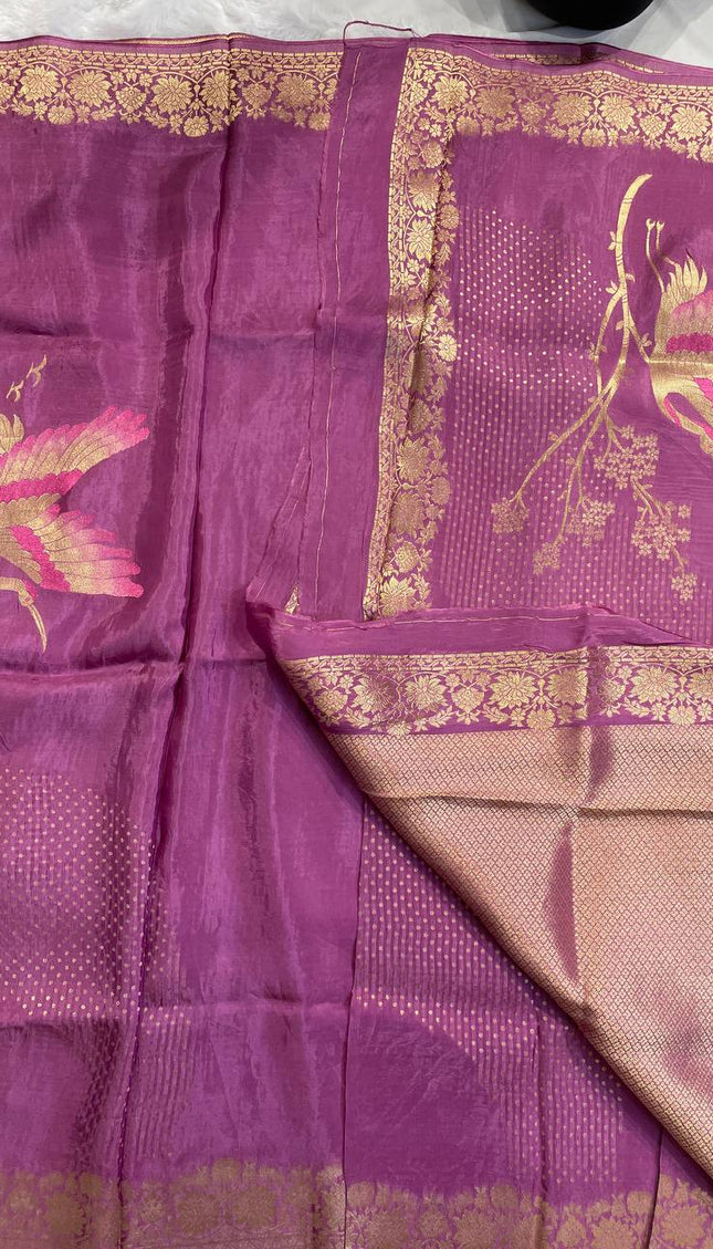 Wine Purple Crepe Silk Saree with Rich Floral Border |DS24