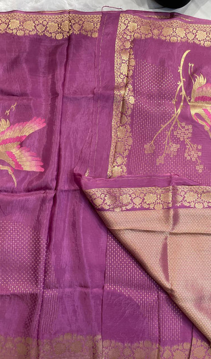 Wine Purple Crepe Silk Saree with Rich Floral Border |DS24