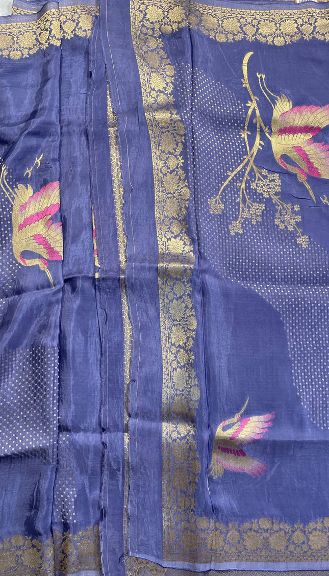 Steel Blue Crepe Silk Saree with Traditional Zari Work |DS24