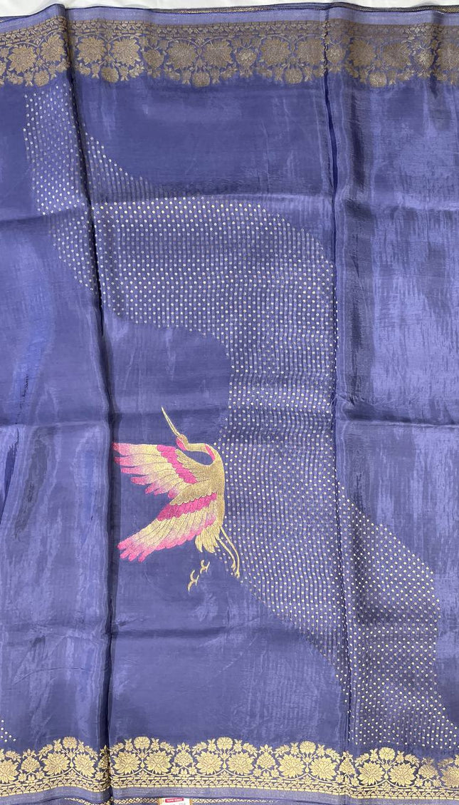 Steel Blue Crepe Silk Saree with Traditional Zari Work |DS24