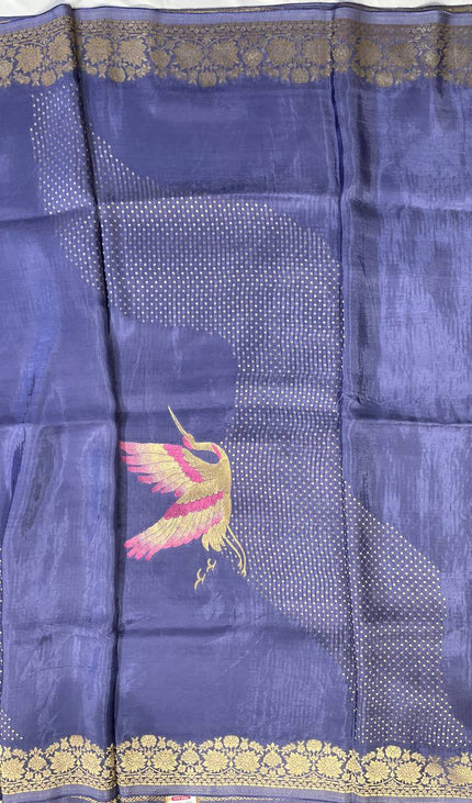 Steel Blue Crepe Silk Saree with Traditional Zari Work |DS24