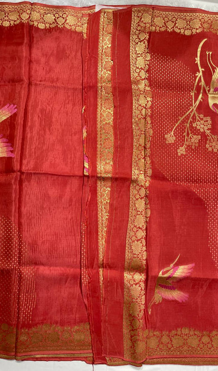 Red Crepe Silk Saree with Floral Gold Zari Border |DS24
