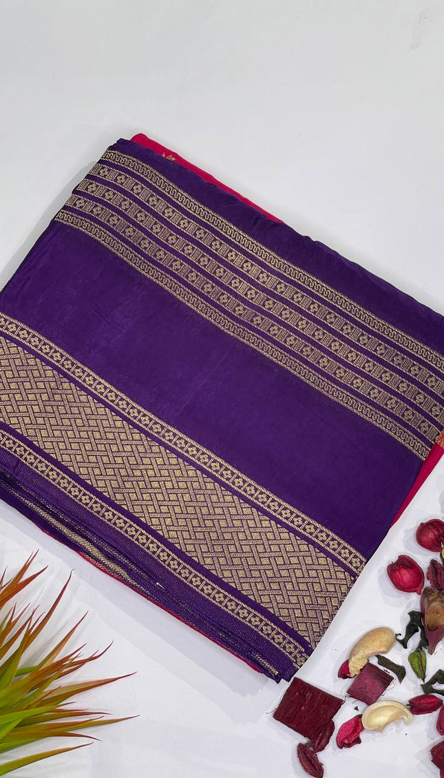 Royal Purple Crepe Silk Saree with Heavy Zari Border |DS23