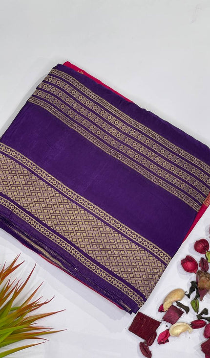 Royal Purple Crepe Silk Saree with Heavy Zari Border |DS23
