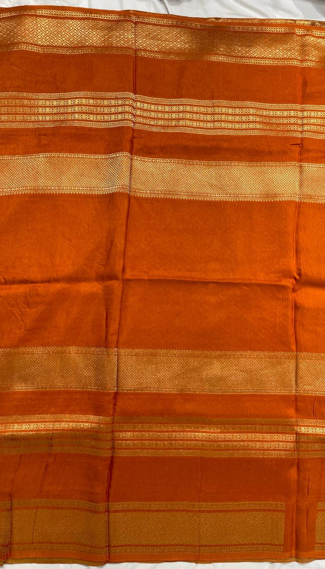 Mustard Crepe Silk Saree with Classic Gold Zari Border |DS23
