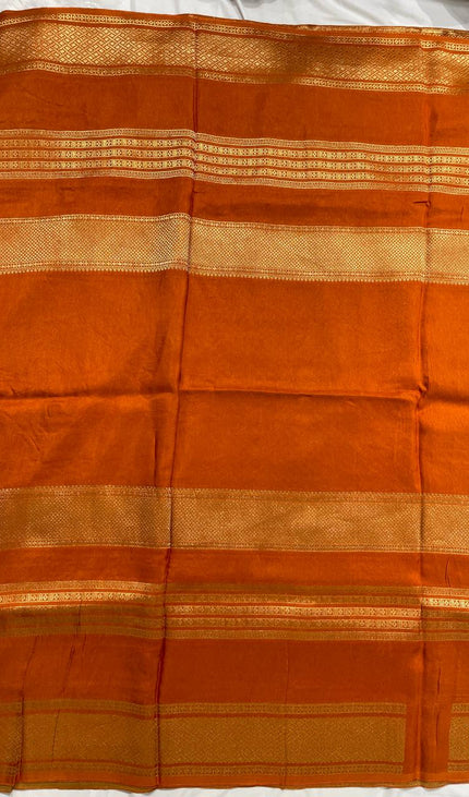 Mustard Crepe Silk Saree with Classic Gold Zari Border |DS23