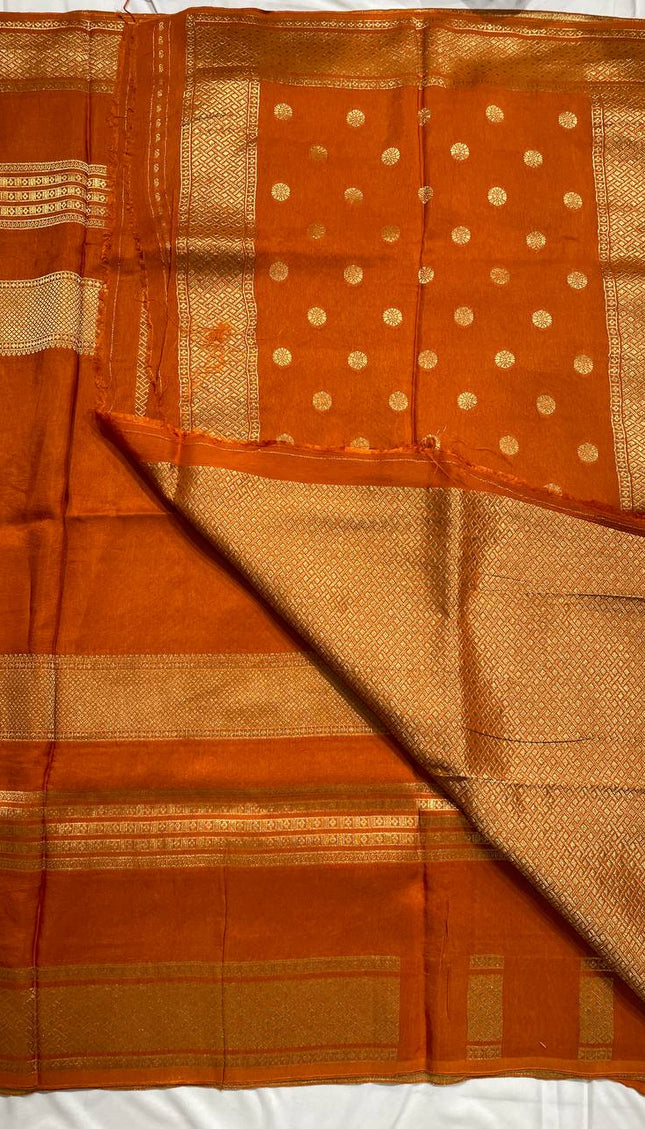 Mustard Crepe Silk Saree with Classic Gold Zari Border |DS23