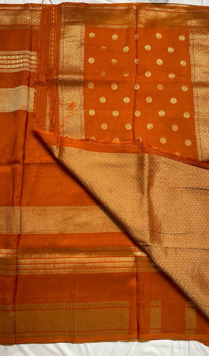Mustard Crepe Silk Saree with Classic Gold Zari Border |DS23