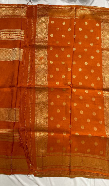 Mustard Crepe Silk Saree with Classic Gold Zari Border |DS23