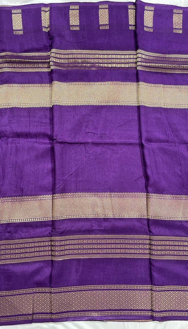 Royal Purple Crepe Silk Saree with Heavy Zari Border |DS23