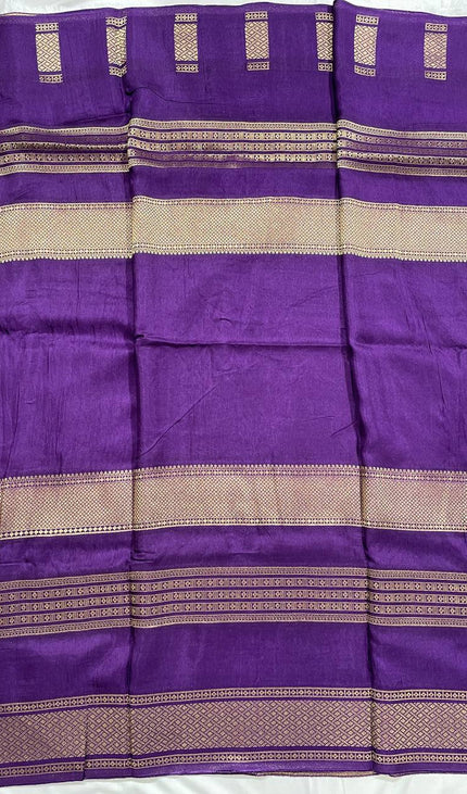 Royal Purple Crepe Silk Saree with Heavy Zari Border |DS23