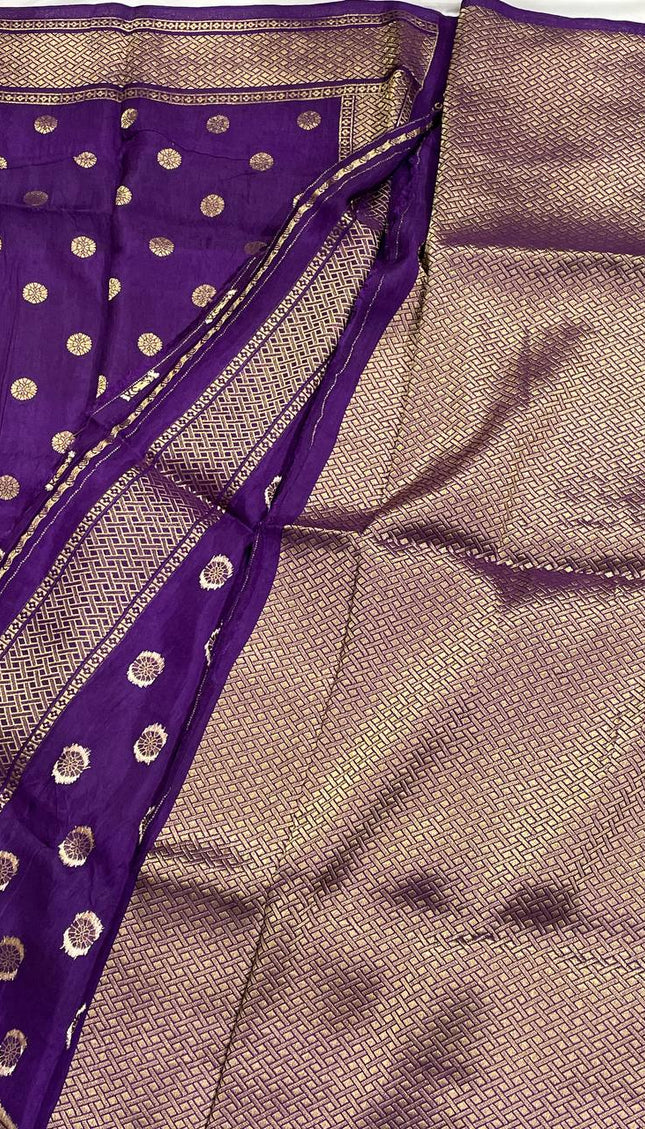 Royal Purple Crepe Silk Saree with Heavy Zari Border |DS23