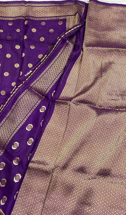 Royal Purple Crepe Silk Saree with Heavy Zari Border |DS23