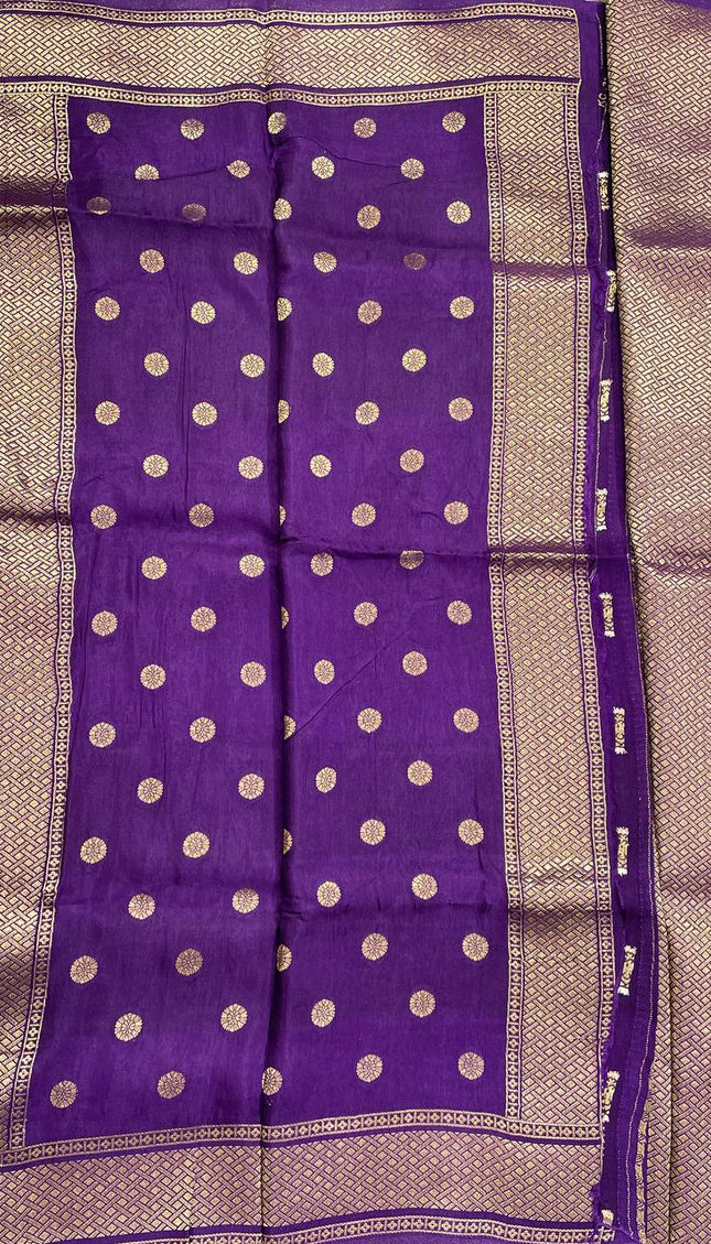 Royal Purple Crepe Silk Saree with Heavy Zari Border |DS23