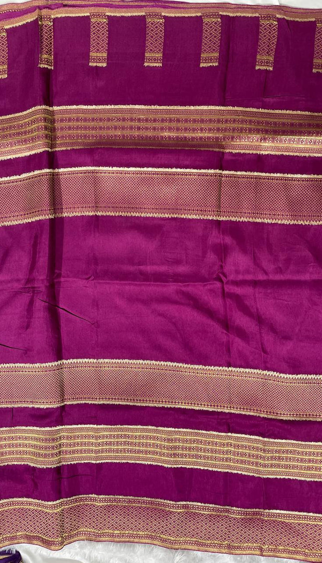 Magenta Crepe Silk Saree with Classic Gold Zari Border |DS23